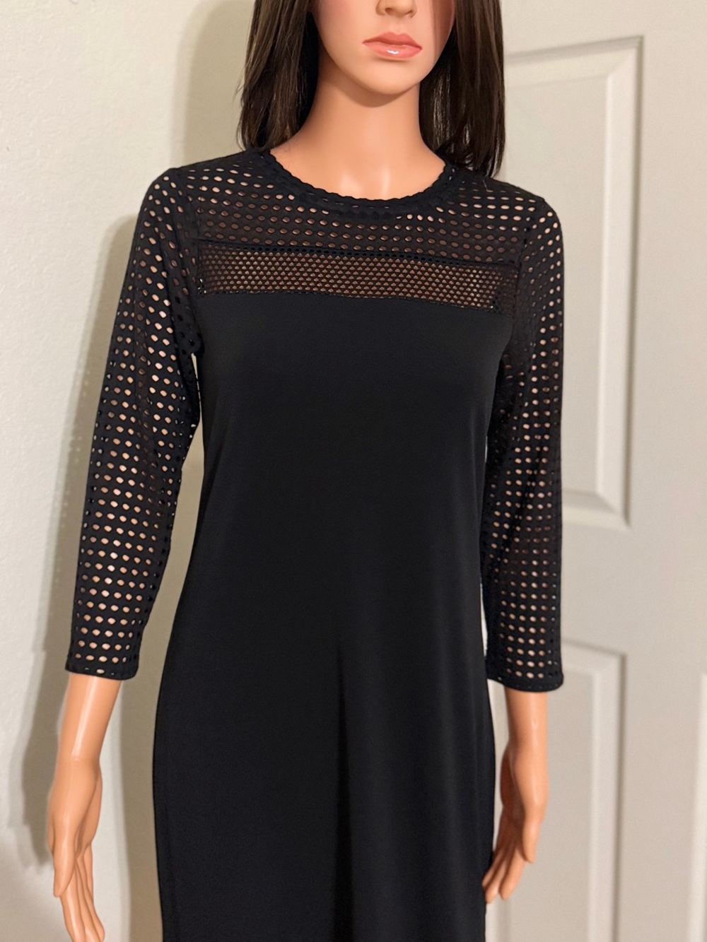 MICHAEL by Michael Kors Black Long-Sleeve Eyelet Knit Dress